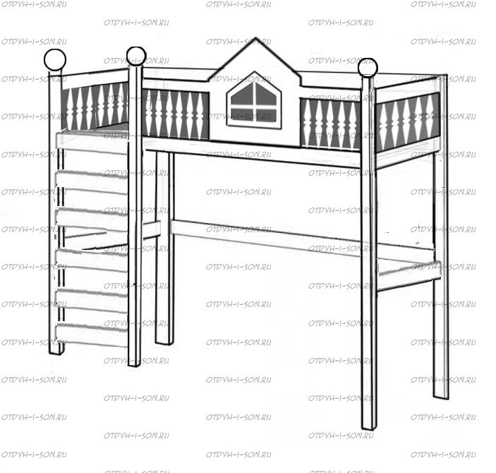 Кровать-чердак Домик №В, любые размеры и цвета