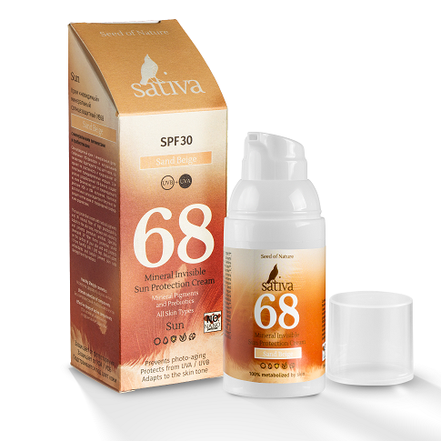 SATIVA №68 КРЕМ «НЕВИДИМЫЙ» МИНЕРАЛЬНЫЙ СОЛНЦЕЗАЩИТНЫЙ ПЕСОЧНО-БЕЖЕВЫЙ/SAND BEIGE 30 МЛ
