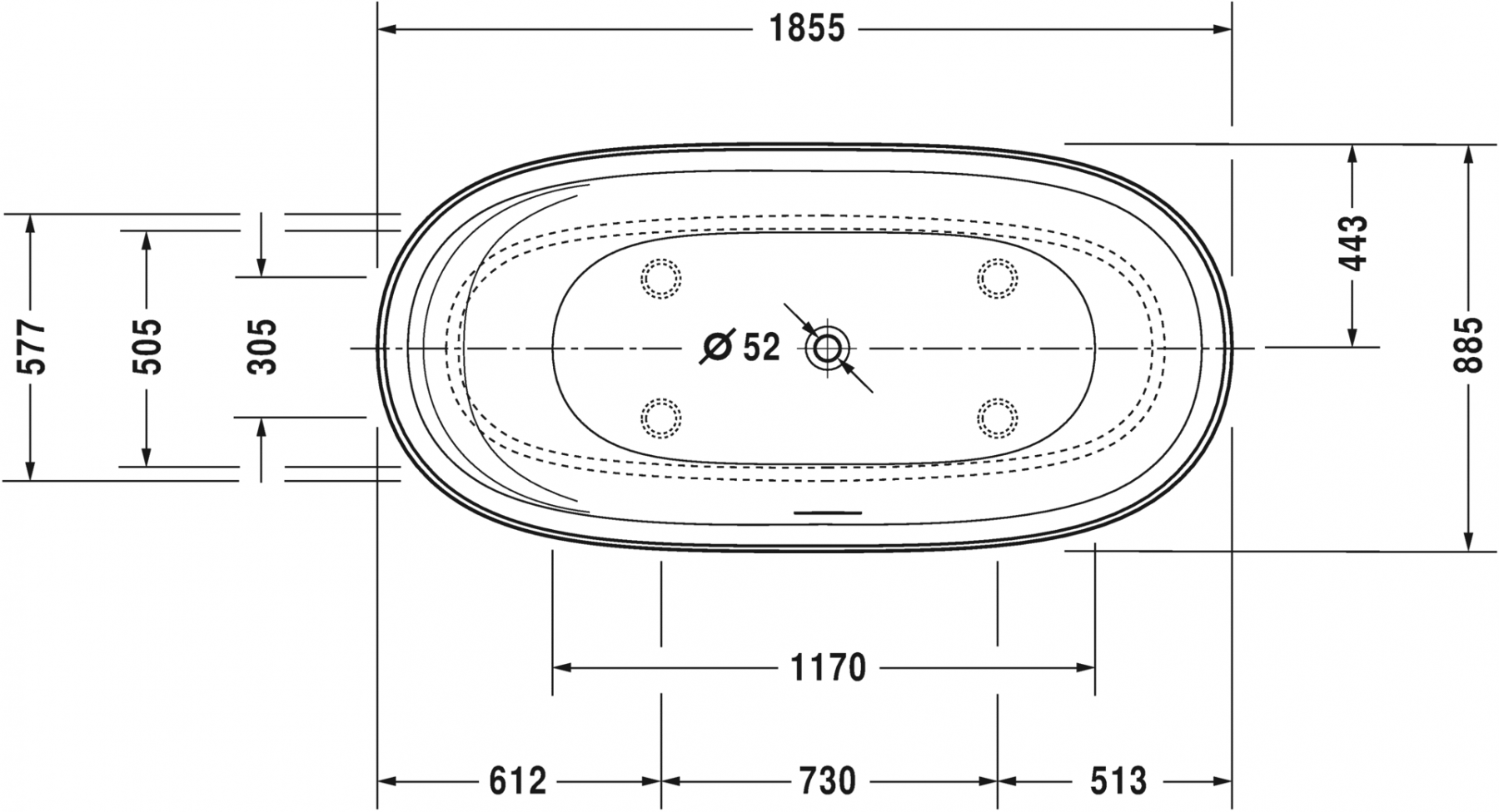 Duravit ванна Cape Cod 185,5x88,5 700330 схема 4