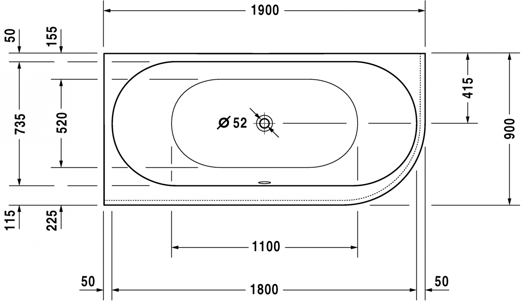 Ванна Duravit Darling New 190x90 700246 схема 1