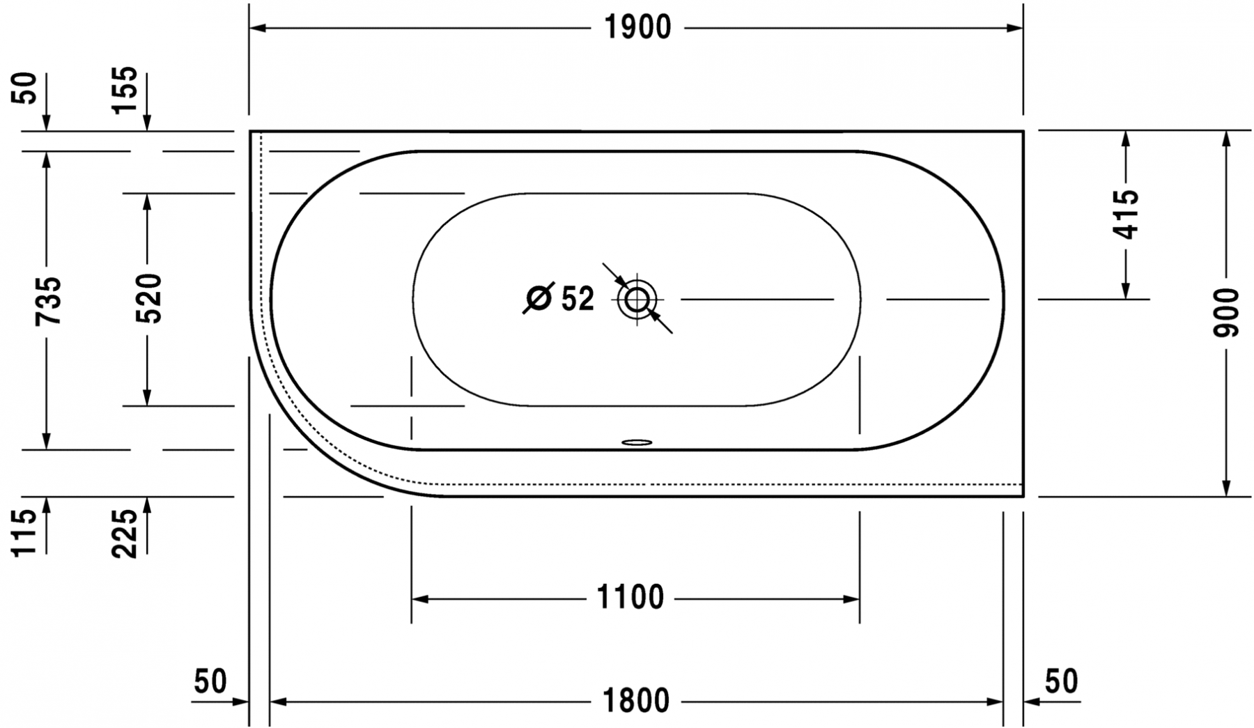 Ванна Duravit Darling New 190x90 700247 схема 1