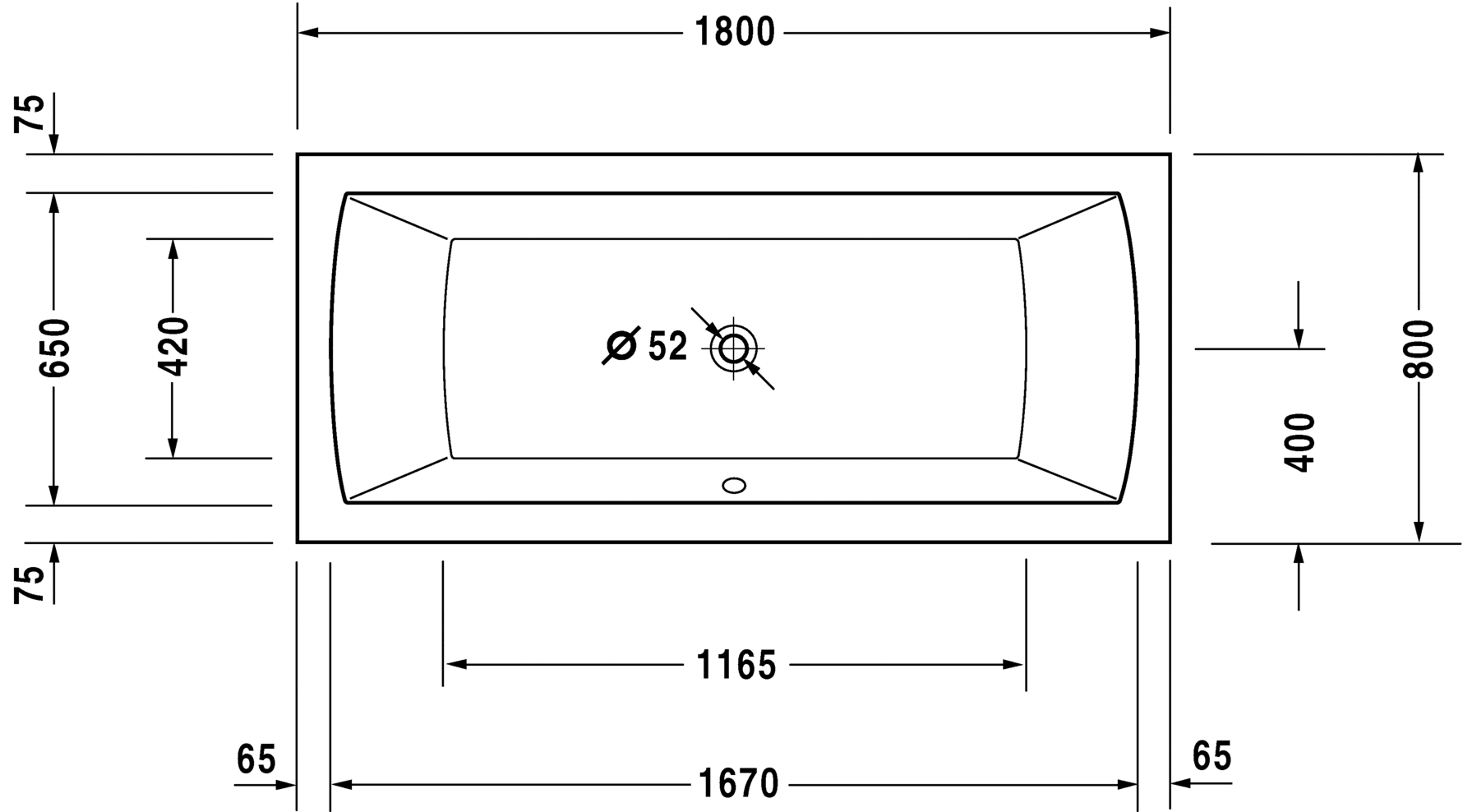 Ванна Duravit Daro 180x80 700028 схема 1