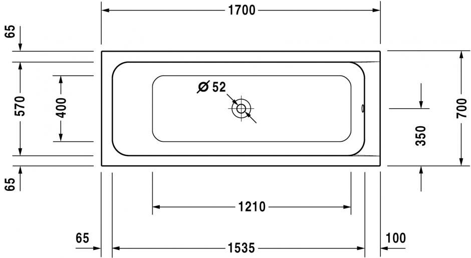 Ванна со сливом посредине Duravit D-Code 170х70 700097 ФОТО