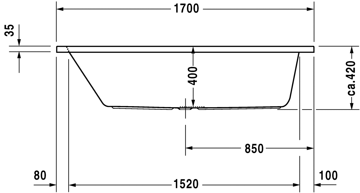 Ванна со сливом посредине Duravit D-Code 170х70 700097 схема 2