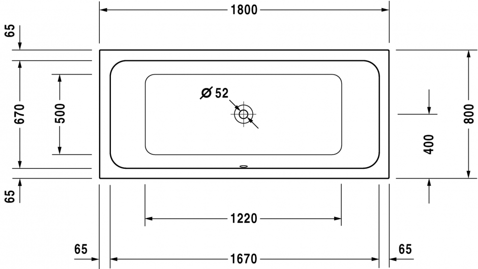 Акриловая ванна со сливом по центру Duravit D-Code 180x80 700101 ФОТО