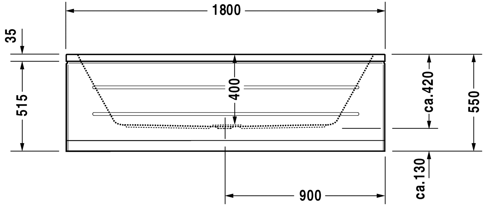 Акриловая ванна со сливом по центру Duravit D-Code 180x80 700101 схема 3