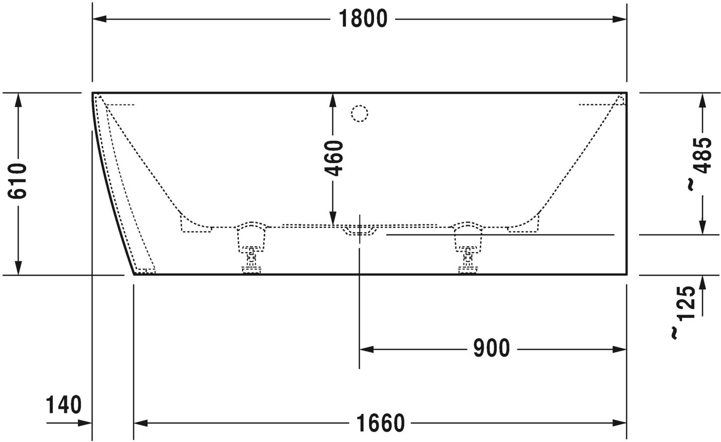 Ванна Duravit DuraSquare 180x80 700428 угол справа схема 2