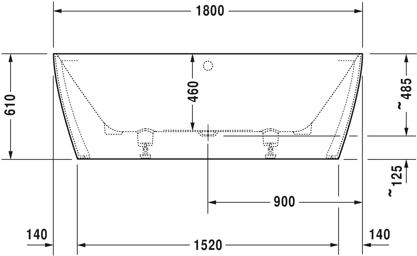 Ванна Duravit DuraSquare 180x80 700429 пристенный вариант схема 2