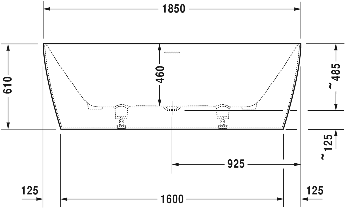 Ванна Duravit DuraSquare 185x85 700430 отдельно стоящая схема 2