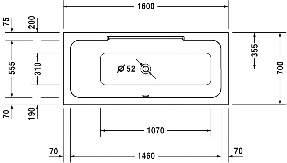 Ванна Duravit с центральным сливом DuraStyle 700292 160x70 ФОТО