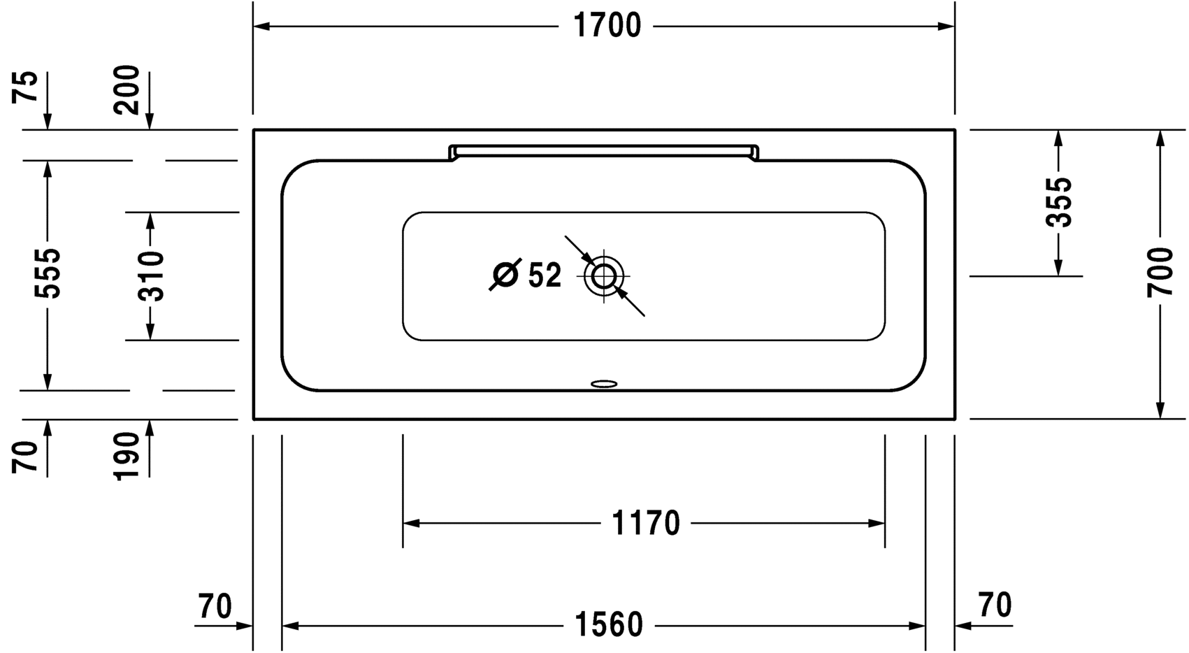 Ванна Duravit DuraStyle 170x70 700294 схема 3