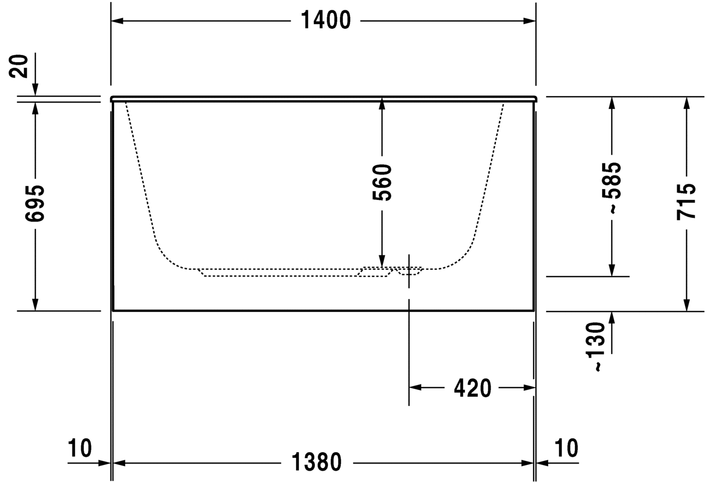 Ванна Duravit DuraStyle 140x80 700233 схема 5