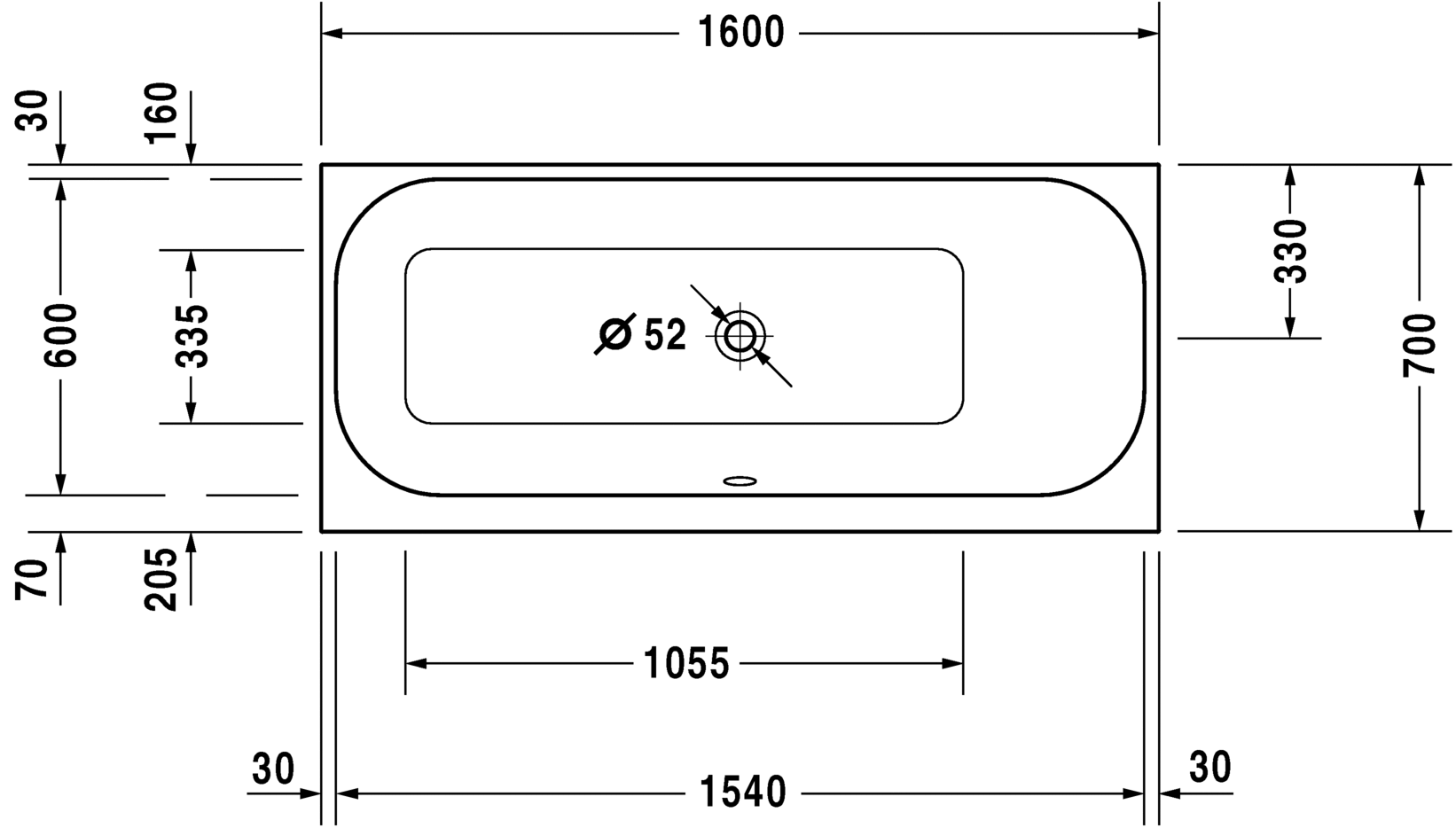 Ванна Duravit Happy D.2 160x70 700309 схема 1