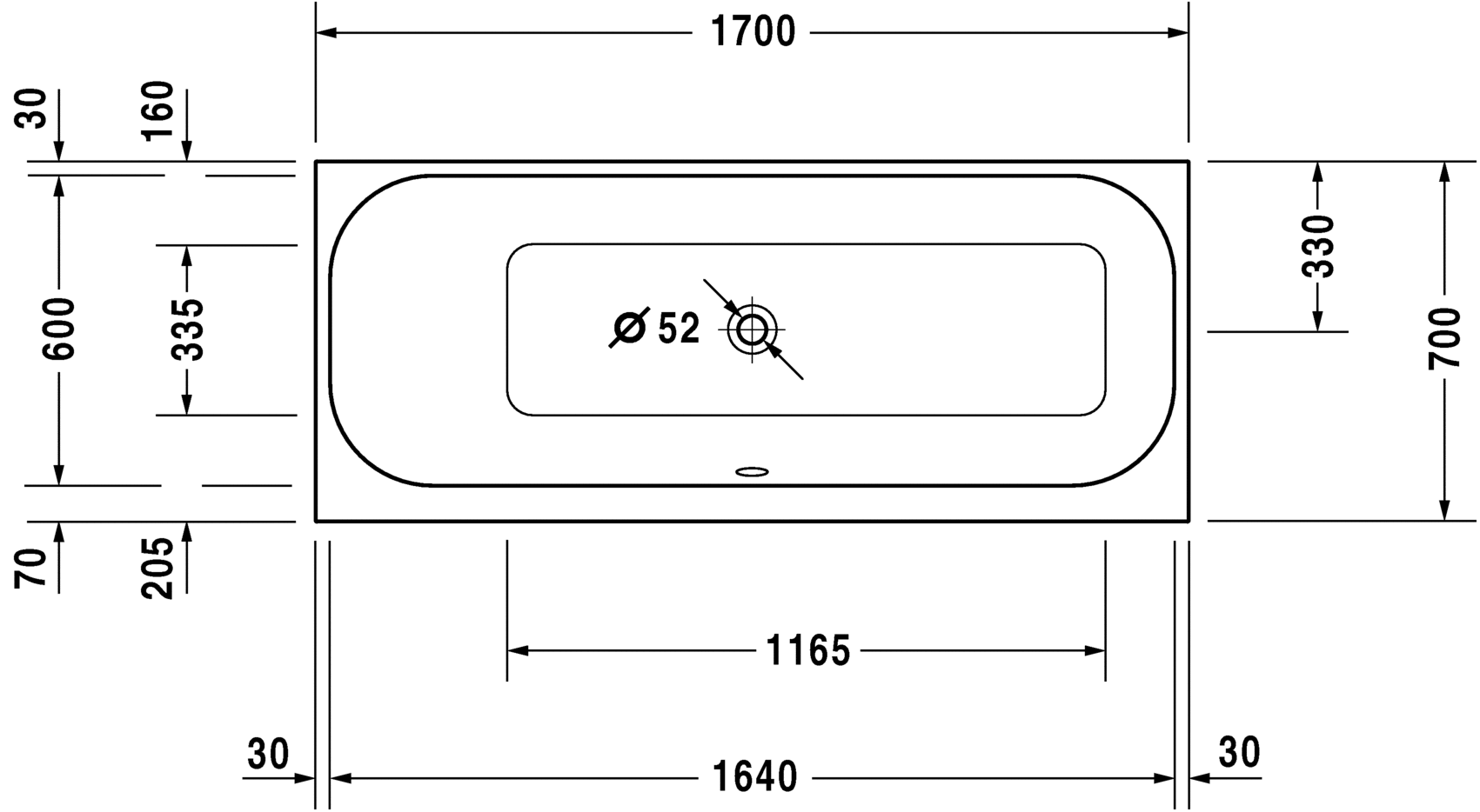 Ванна Duravit Happy D.2 700310 схема 1