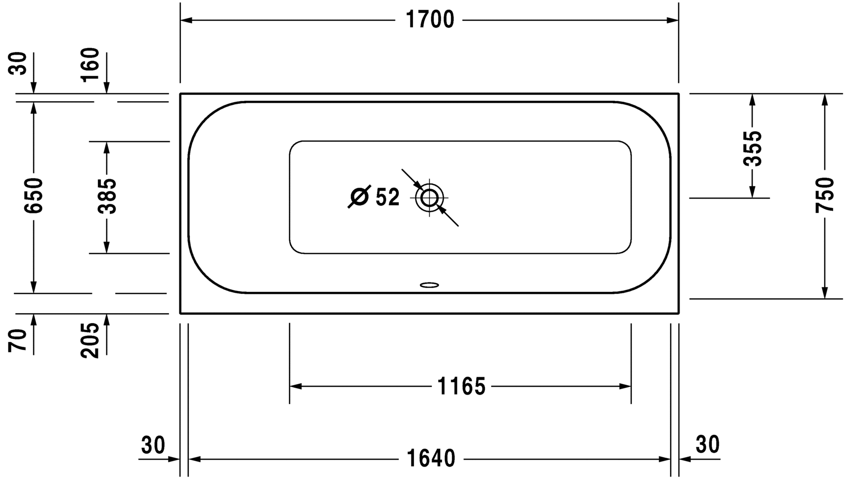 Ванна Duravit Happy D.2 170x75 700312 схема 1