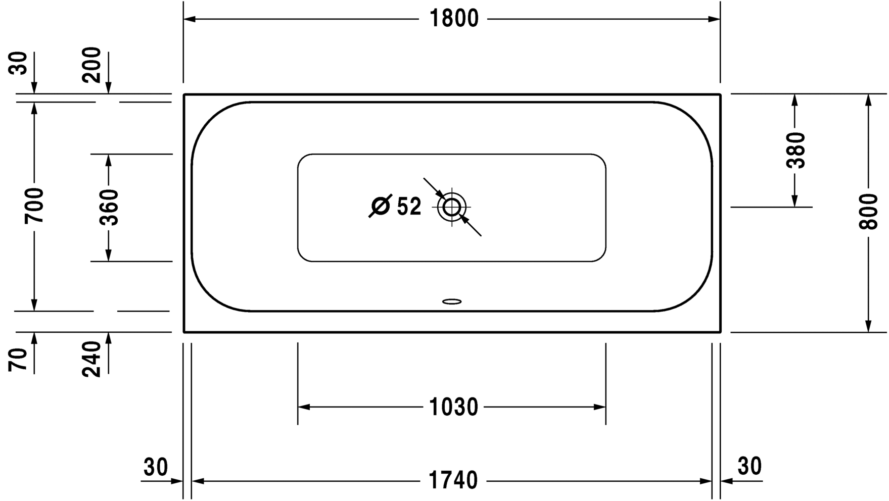 Ванна Duravit Happy D.2 180x80 700314 схема 1