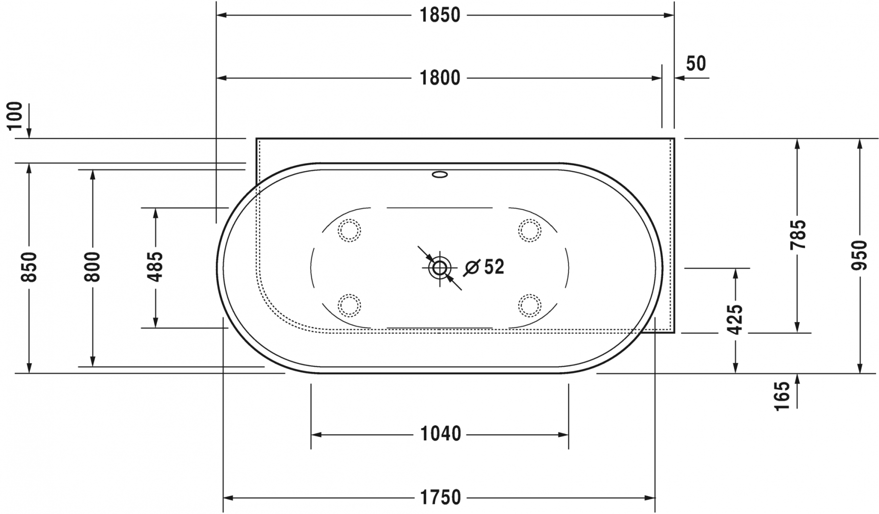 Керамическая ванна Duravit Luv 185x95 700432 схема 2