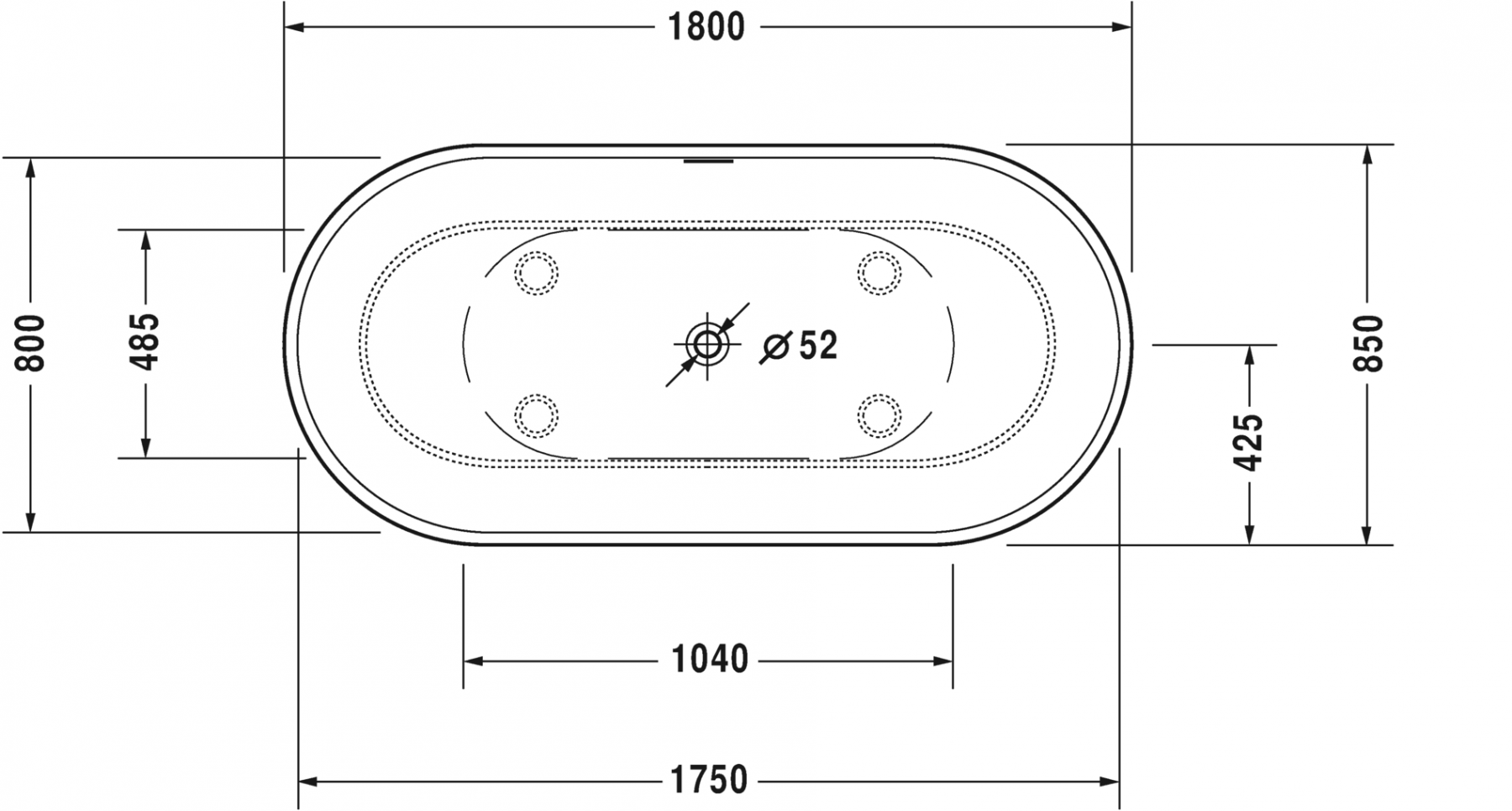 Керамическая ванна Duravit Luv 180x85 700434 схема 3