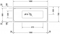 Ванна Duravit P3 Comforts 160x70 700371 c наклоном слева схема 2