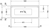 Ванна Duravit P3 Comforts 160x70 700372 c наклоном справа схема 2