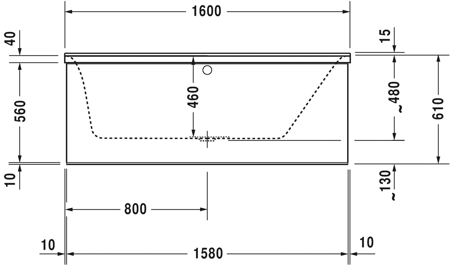 Ванна Duravit P3 Comforts 160x70 700372 c наклоном справа схема 4