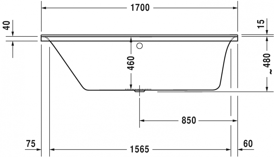 Ванна Duravit P3 Comforts 700373 c наклоном слева ФОТО