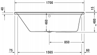 Ванна Duravit P3 Comforts 700373 c наклоном слева схема 3