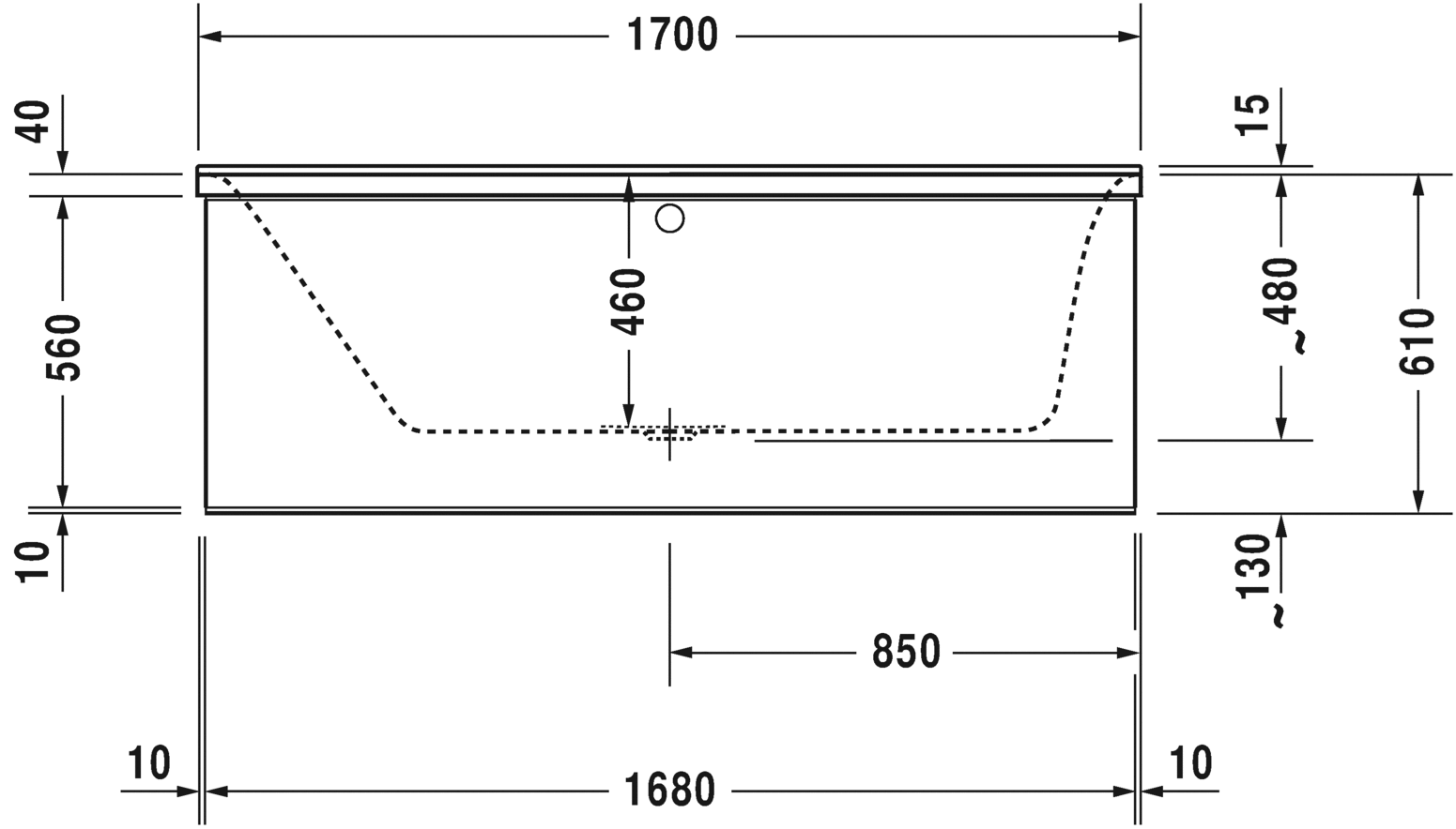 Ванна Duravit P3 Comforts 700373 c наклоном слева схема 4