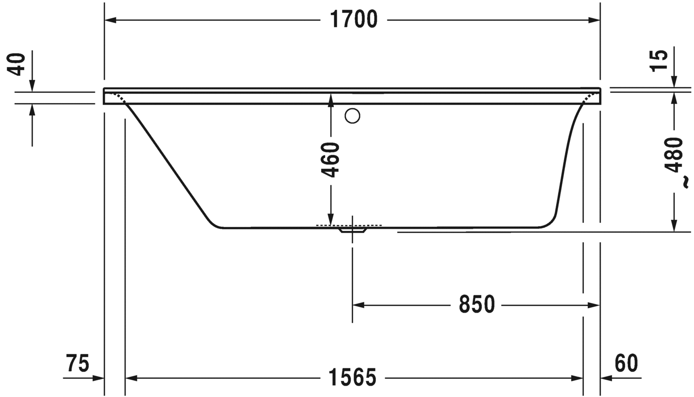 Ванна Duravit P3 Comforts 170x75 700375 c наклоном слева схема 3