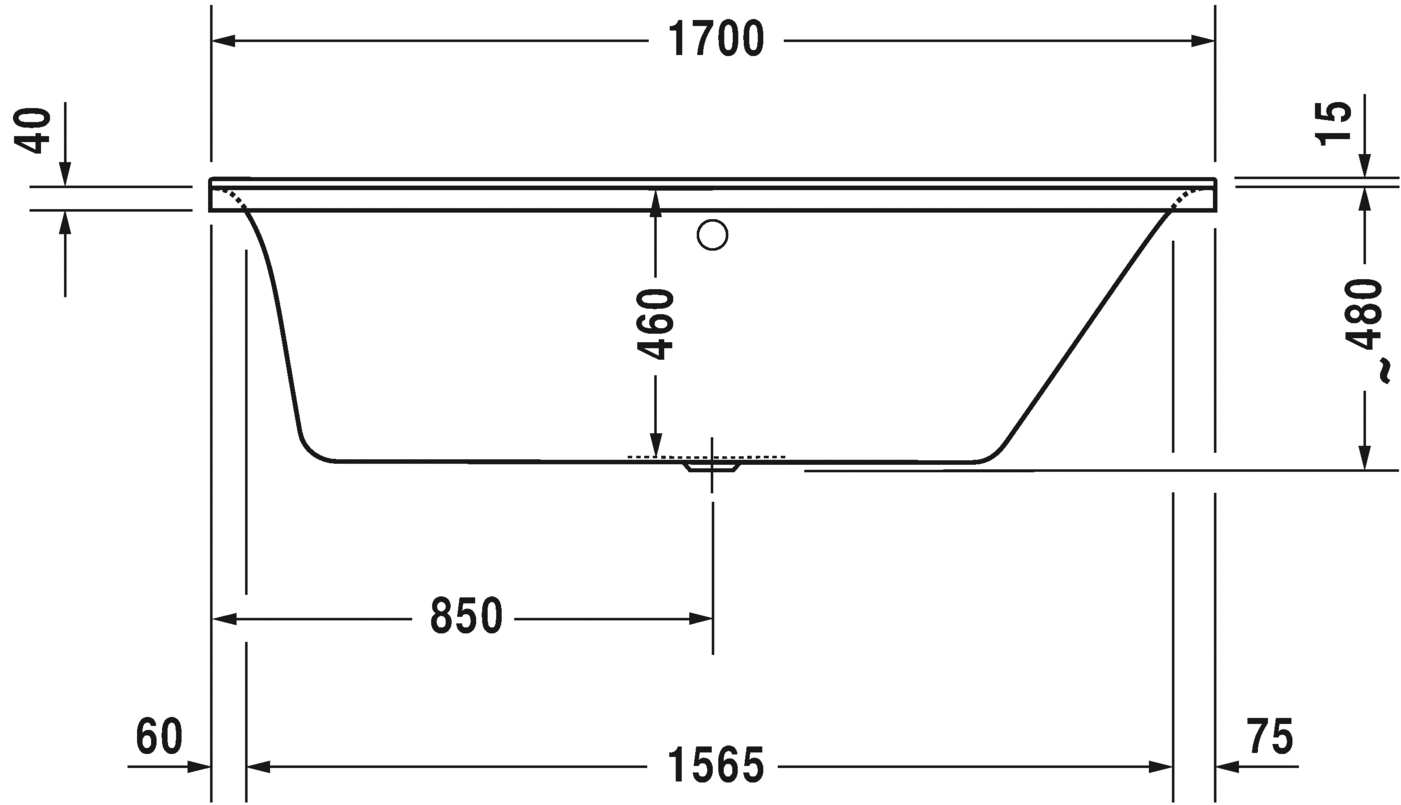 Ванна Duravit P3 Comforts 700376 c наклоном справа схема 3