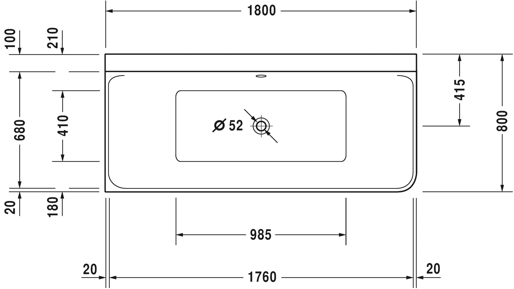 Ванна Duravit P3 Comforts 180x80 700379 угол слева схема 2