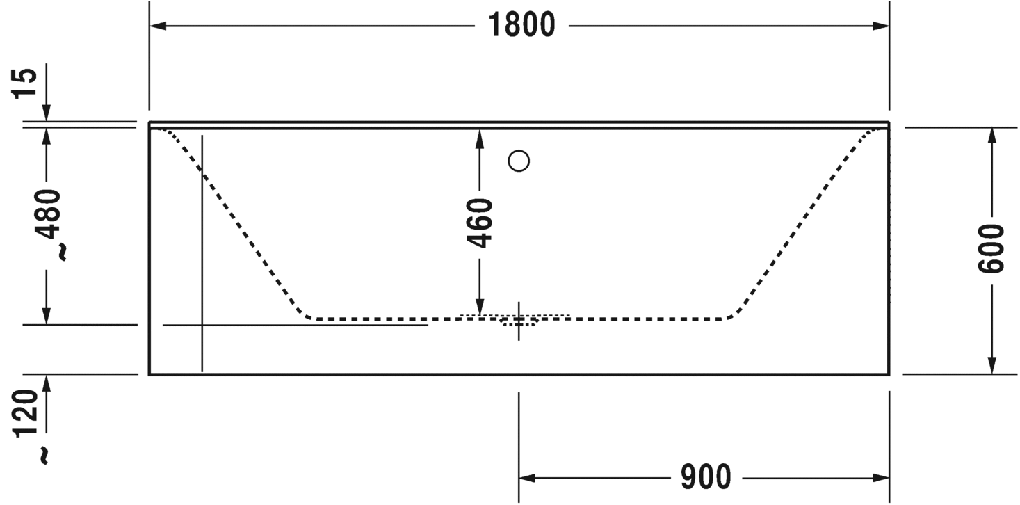 Ванна Duravit P3 Comforts 180x80 700380 угол справа схема 2