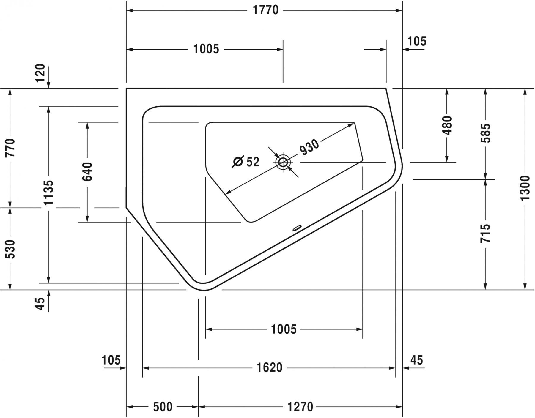 Duravit ванна Paiova 177x130 700390 схема 2