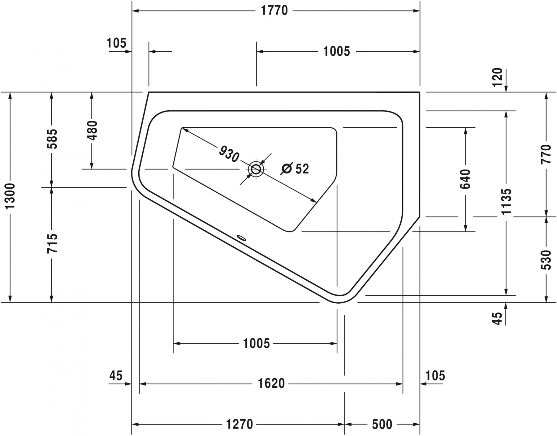 Duravit ванна Paiova 177x130 700391 схема 2