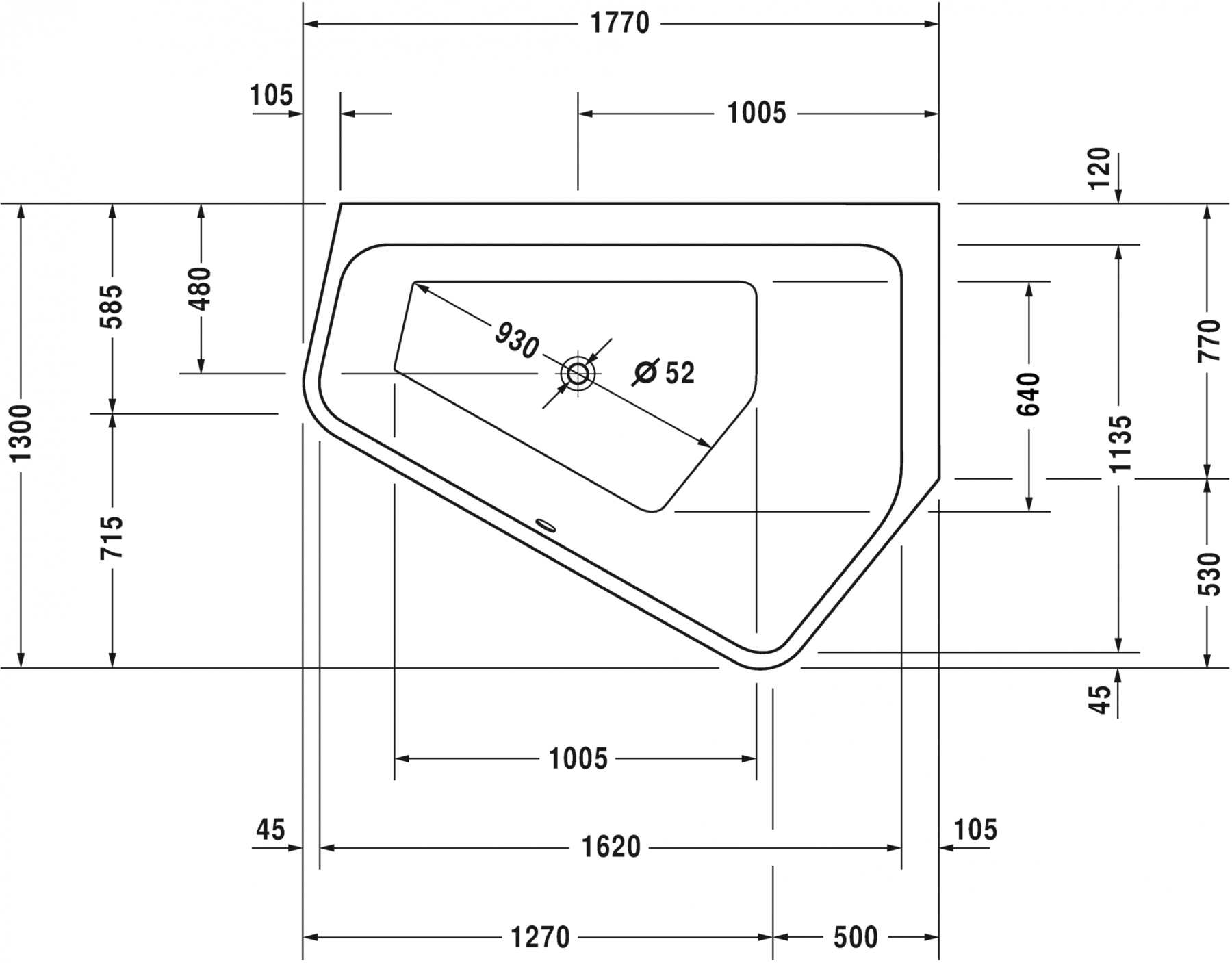 Duravit ванна Paiova 177x130 700395 с панелью схема 2