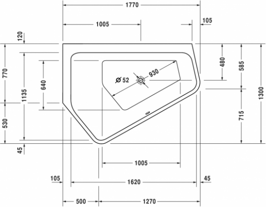 Duravit ванна Paiova 177x130 700394 с панелью схема 2