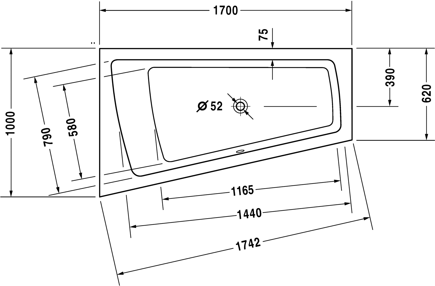 Duravit ванна Paiova 170x100 700212 схема 2