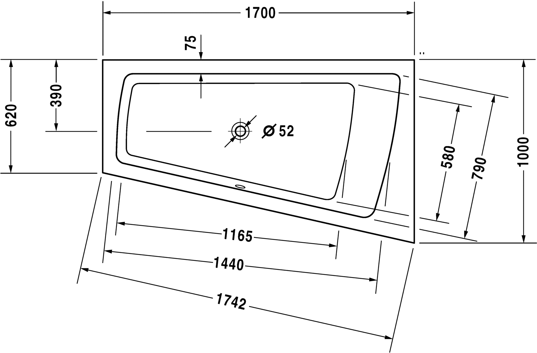 Duravit ванна Paiova 170x100 700213 схема 2