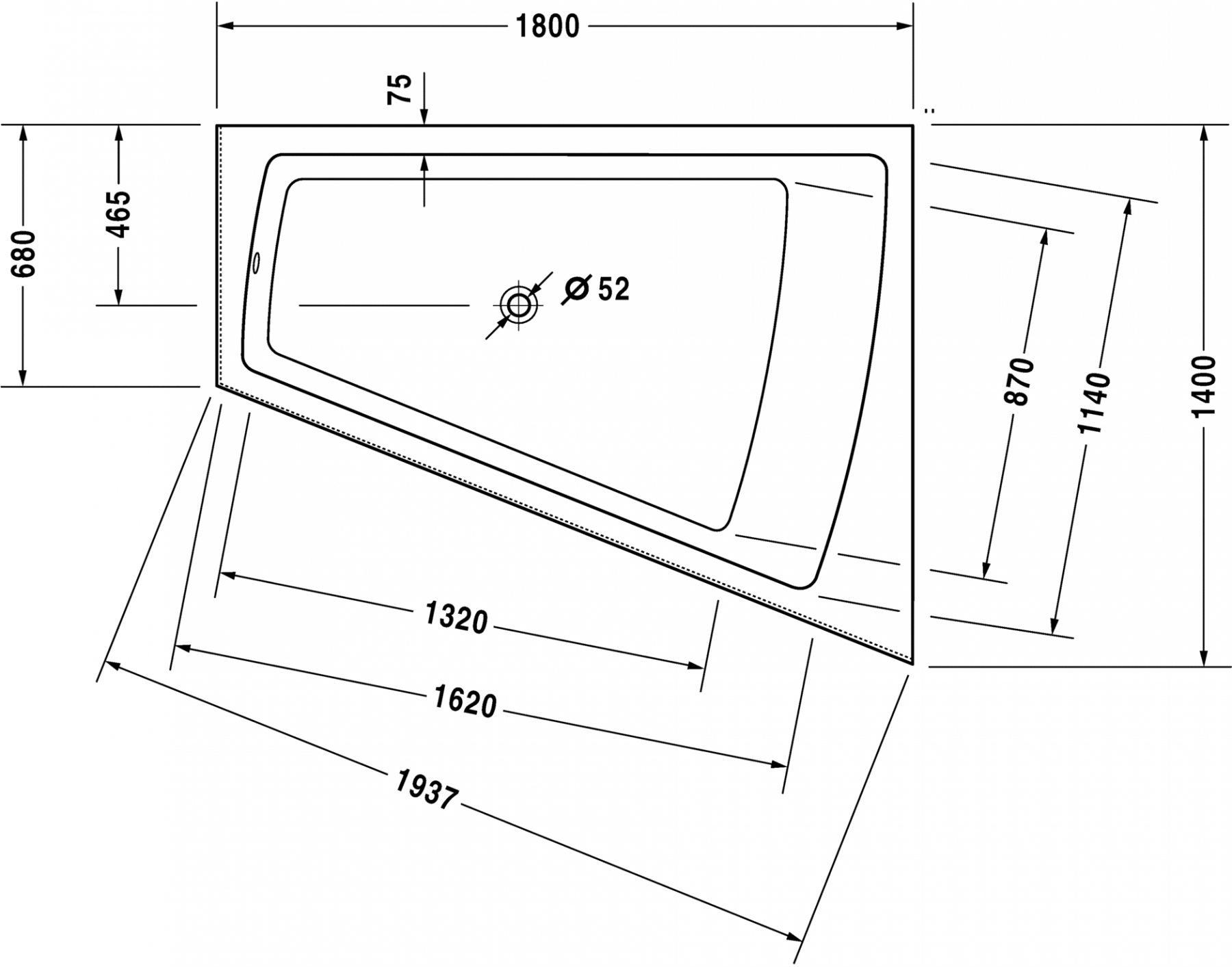 Duravit ванна Paiova 180x140 700269 с панелью схема 2