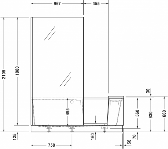 Комбинированная ванна Duravit Shower + Bath с дверью 170x75 700403000000000 схема 10