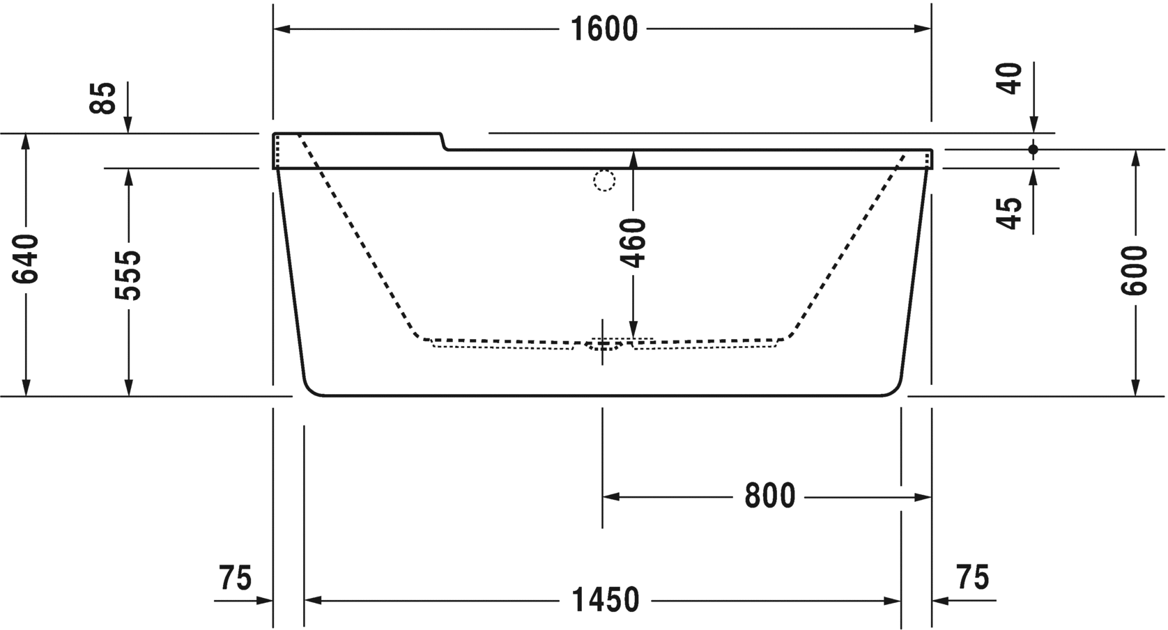 Duravit ванна Starck 160x80 700409 отдельностоящая схема 3