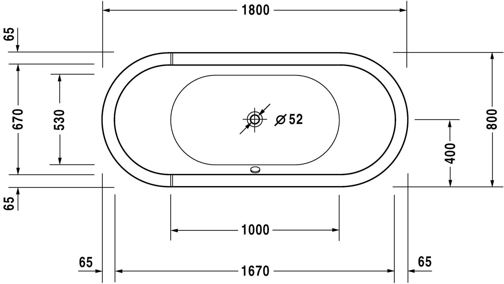 Duravit ванна Starck 180x80 700010 отдельно стоящая схема 2