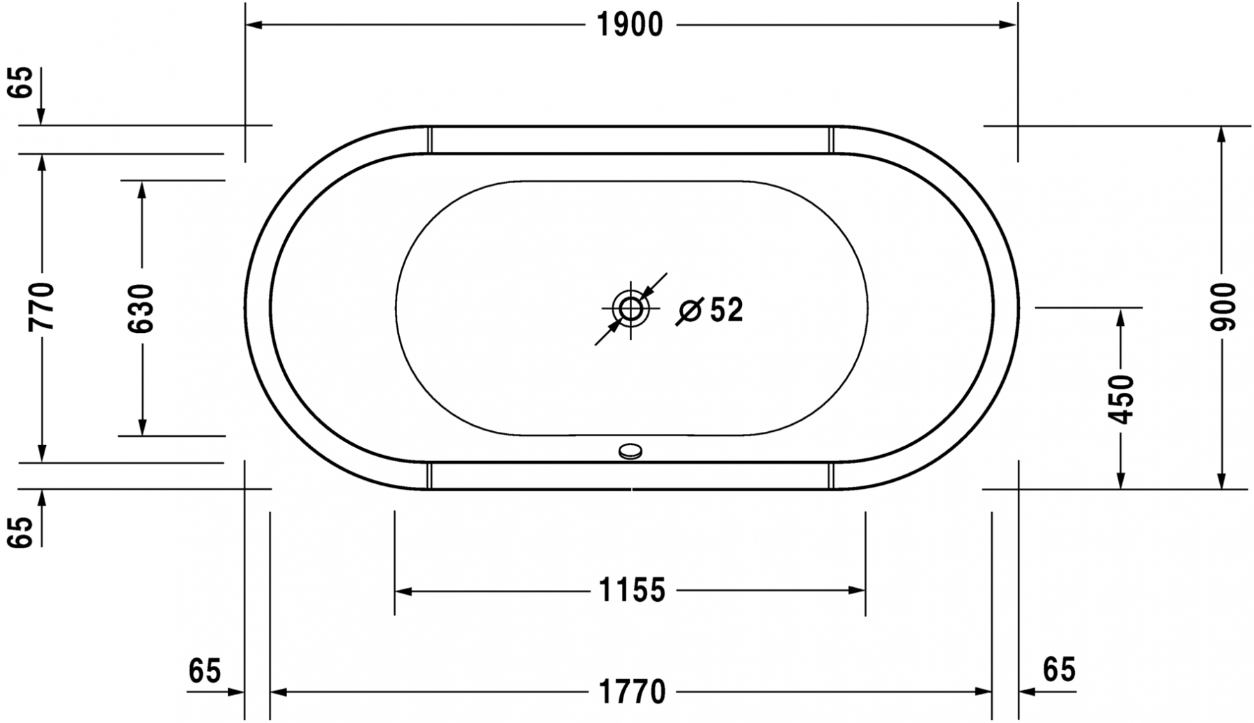 Duravit ванна Starck 190x90 700012 отдельно стоящая схема 3