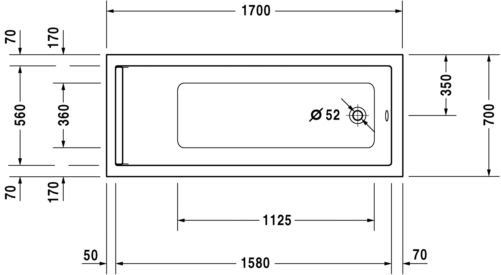 Ванна Duravit Starck 170x70 700334 схема 1