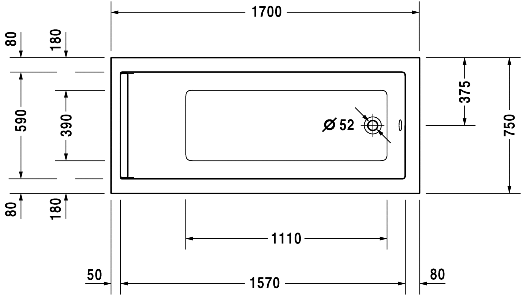 Ванна Duravit Starck 170x75 700335 схема 1