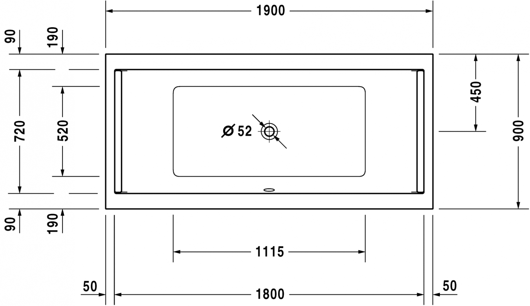 Ванна Duravit Starck 190x90 700340 схема 1