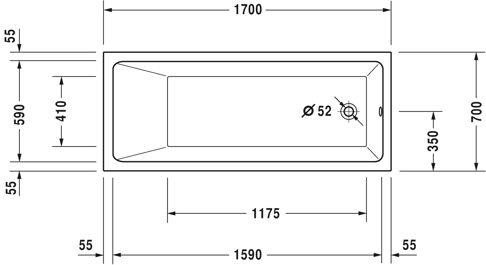 Ванна Duravit Vero Air 170x70 700411 схема 1