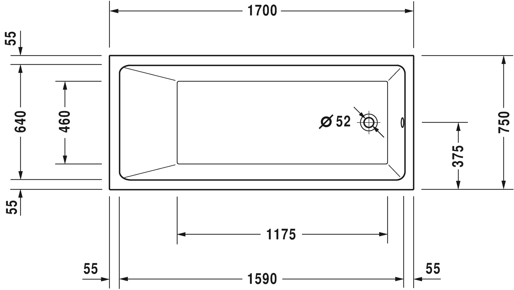 Ванна Duravit Vero Air 170x75 700412 схема 1