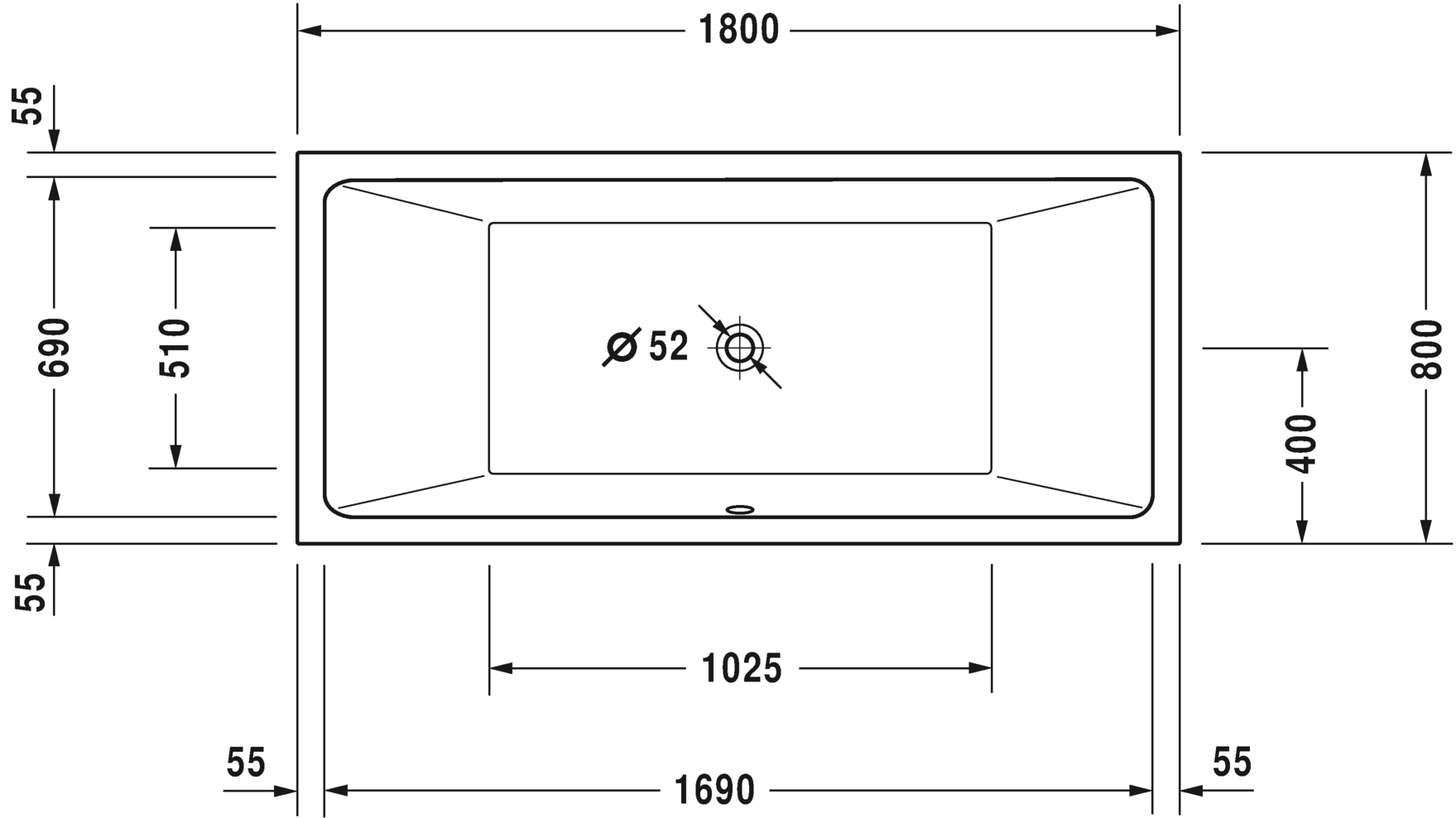 Ванна Duravit Vero Air 180x80 700413 схема 1