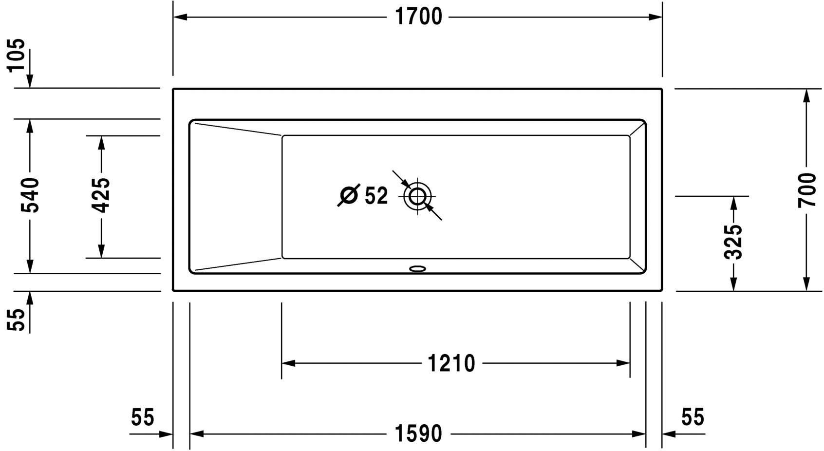 Ванна Duravit Vero 170x70 700131 схема 2